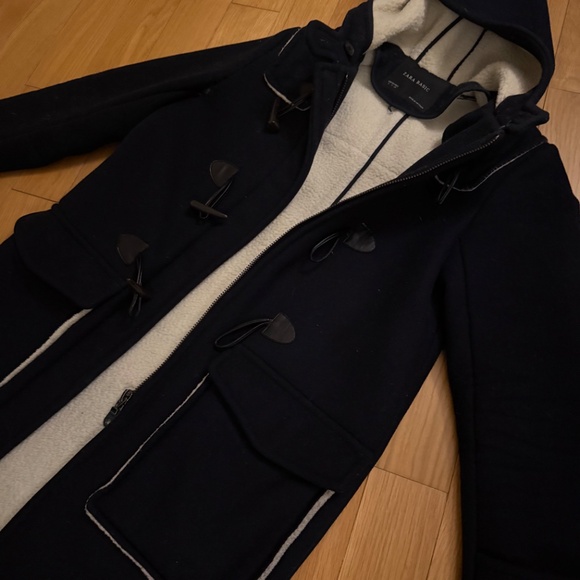ZARA women’s sherling toggle wool coat, navy - Picture 3 of 3